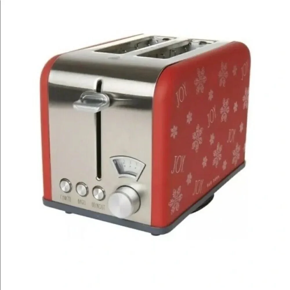 NWT New in Box Rae Dunn Joy Red Silver White 2 Slice Snowflake Toaster Christmas